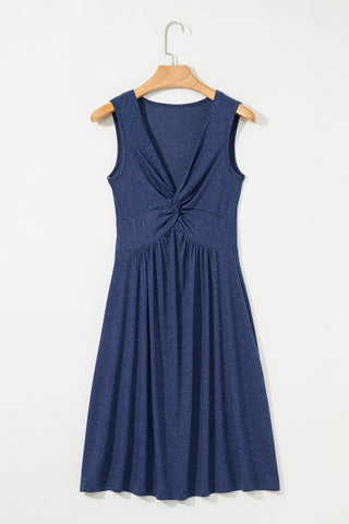 Twisted High Waist Sleeveless V Neck Mini Dress