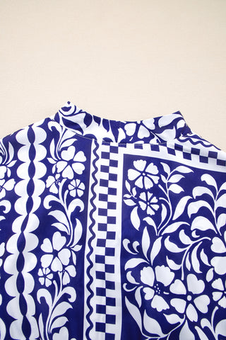 Dirty Blue Floral Print Smocked Waist Sleeveless Dress