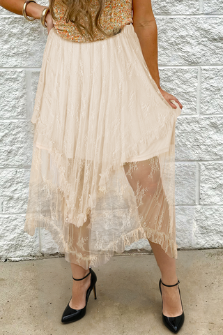 Lace Cascading Tiered High Waist Maxi Skirt