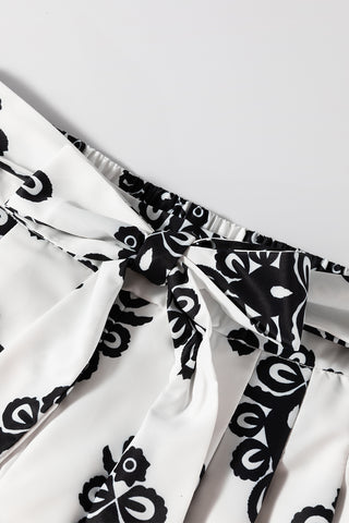 Black Tribal Geometric Print Belted High Waist Casual Shorts