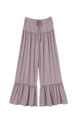 Frilled Drawstring High Waist Wide Leg Pants in light pink or black