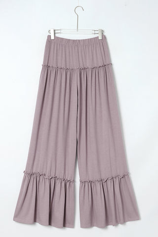 Frilled Drawstring High Waist Wide Leg Pants in light pink or black