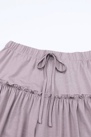 Frilled Drawstring High Waist Wide Leg Pants in light pink or black