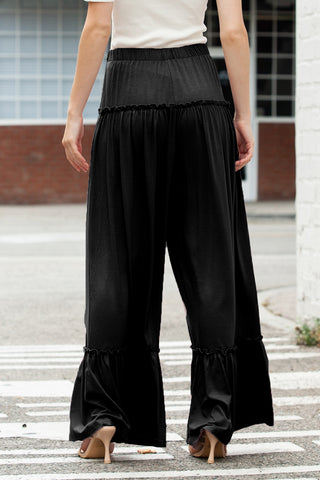 Frilled Drawstring High Waist Wide Leg Pants in light pink or black