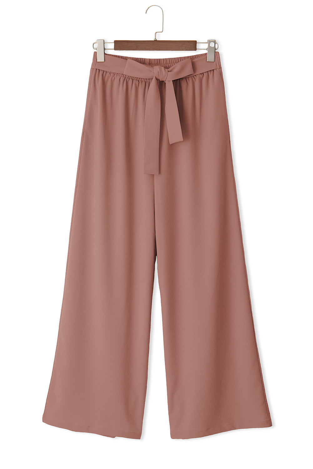 High Waisted Tie Front Side Pocket Wide Leg Flowy Casual Pants