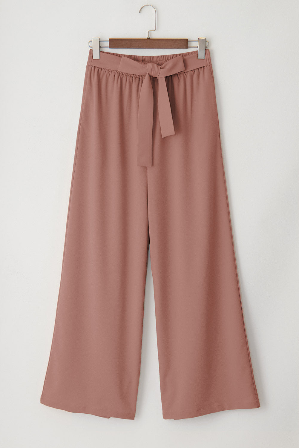 High Waisted Tie Front Side Pocket Wide Leg Flowy Casual Pants