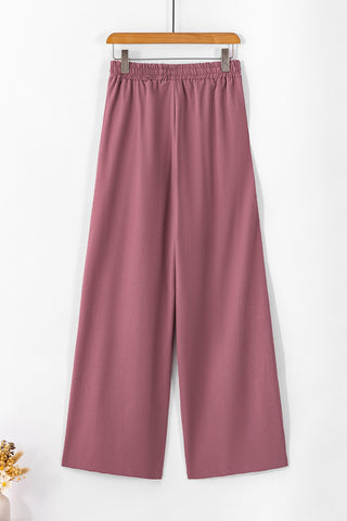 High Waisted Tie Front Side Pocket Wide Leg Flowy Casual Pants