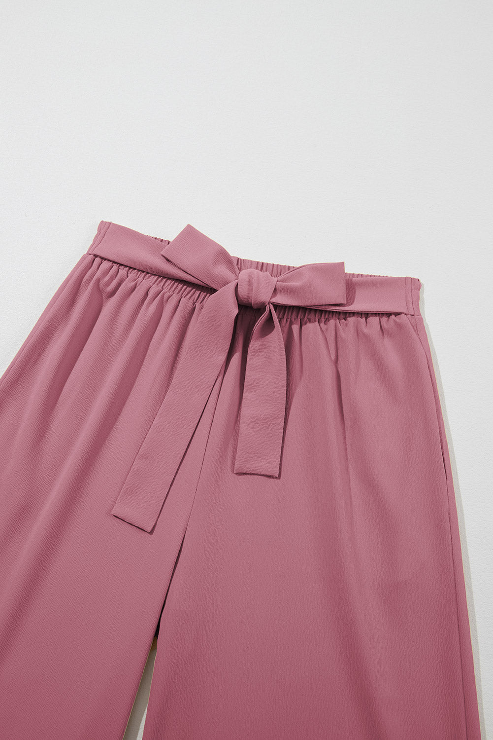 High Waisted Tie Front Side Pocket Wide Leg Flowy Casual Pants