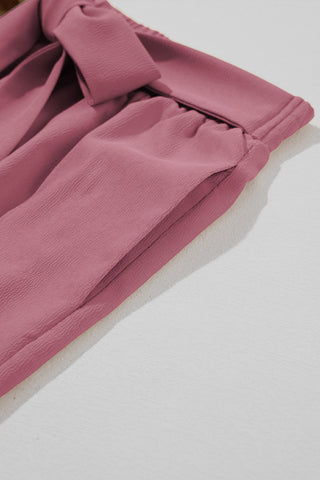 High Waisted Tie Front Side Pocket Wide Leg Flowy Casual Pants