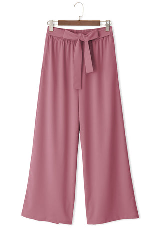 High Waisted Tie Front Side Pocket Wide Leg Flowy Casual Pants