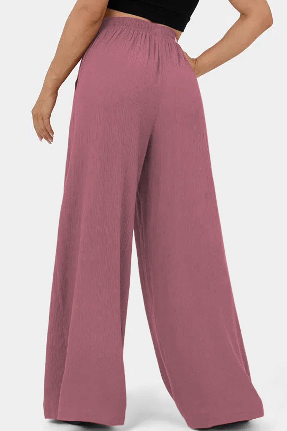 High Waisted Tie Front Side Pocket Wide Leg Flowy Casual Pants