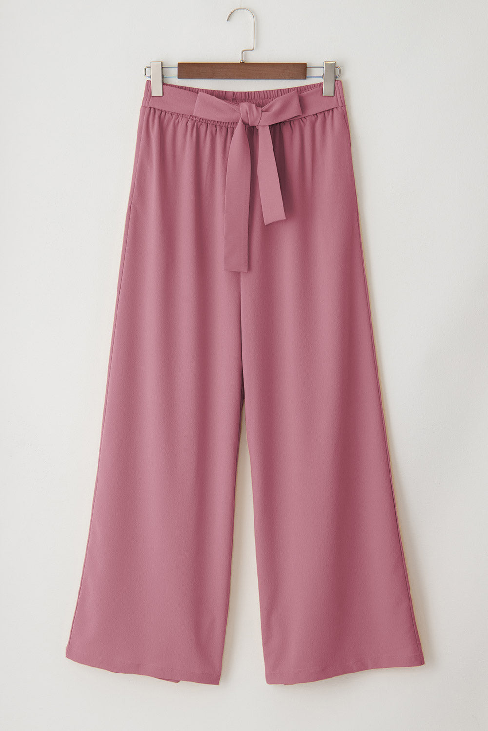 High Waisted Tie Front Side Pocket Wide Leg Flowy Casual Pants