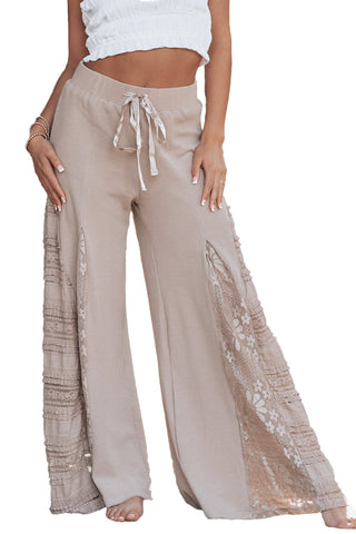 CLEARANCE Lace Patchwork Wide Leg High Waist Pants in black or tan