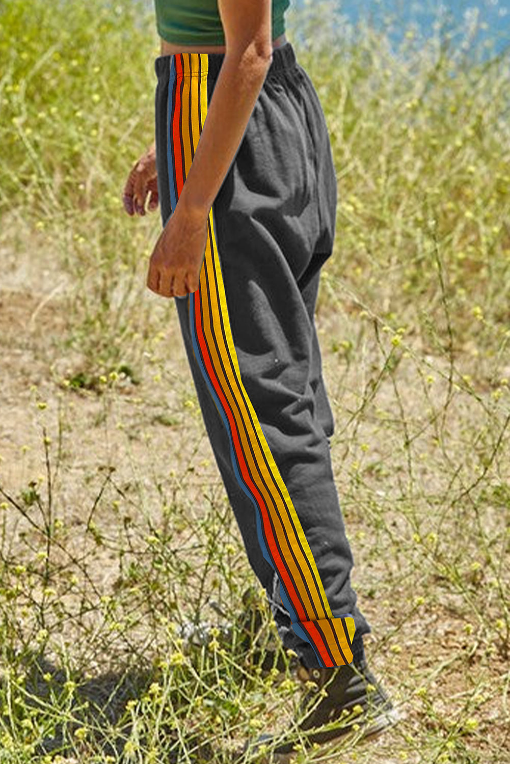 Dark Grey Rainbow Striped Jogger Sweatpants