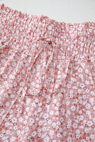 Print Shirred Side Slit Wide Leg Pants