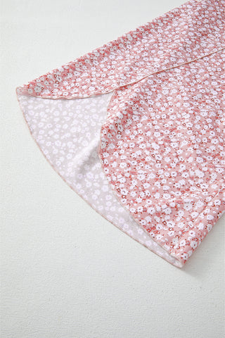 Print Shirred Side Slit Wide Leg Pants