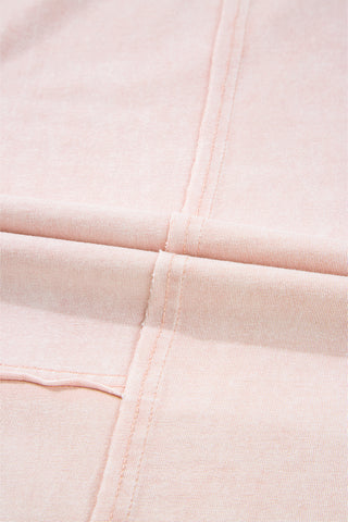 CLEARANCE Pink Flower Patch Mineral Washed Terry Knit Cropped Wide Leg Pants