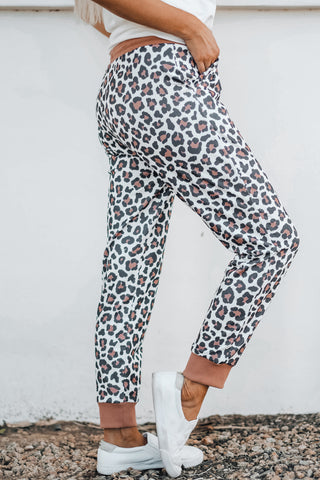 CLEARANCE Leopard Print Elastic Waist Drawstring Joggers