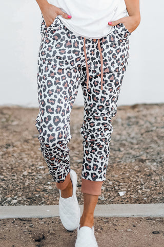 CLEARANCE Leopard Print Elastic Waist Drawstring Joggers