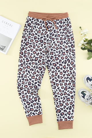 CLEARANCE Leopard Print Elastic Waist Drawstring Joggers