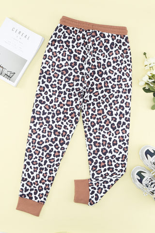 CLEARANCE Leopard Print Elastic Waist Drawstring Joggers