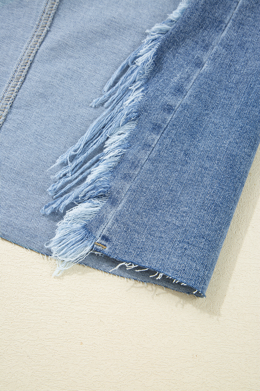 Irregular Distressed Bottom Denim Midi Skirt