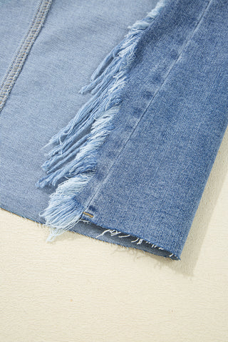 Irregular Distressed Bottom Denim Midi Skirt