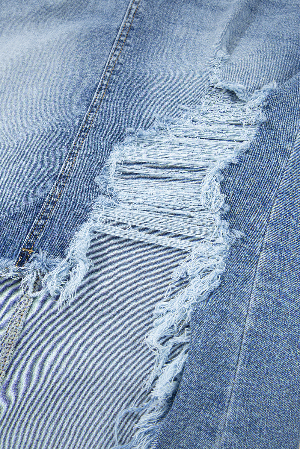 Irregular Distressed Bottom Denim Midi Skirt