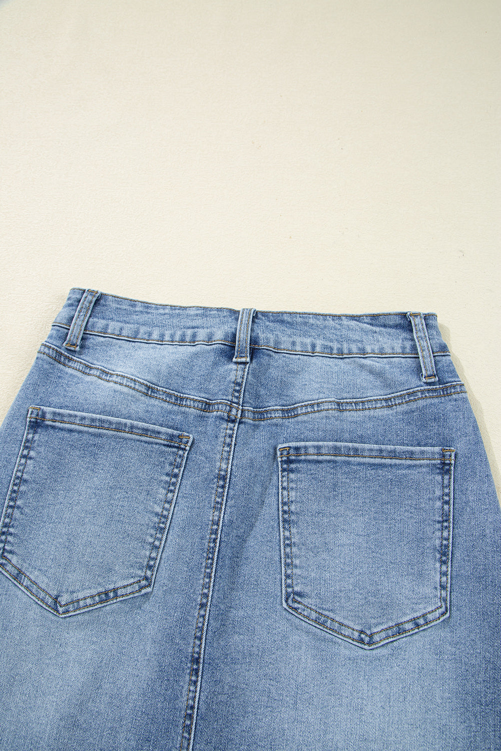 Irregular Distressed Bottom Denim Midi Skirt