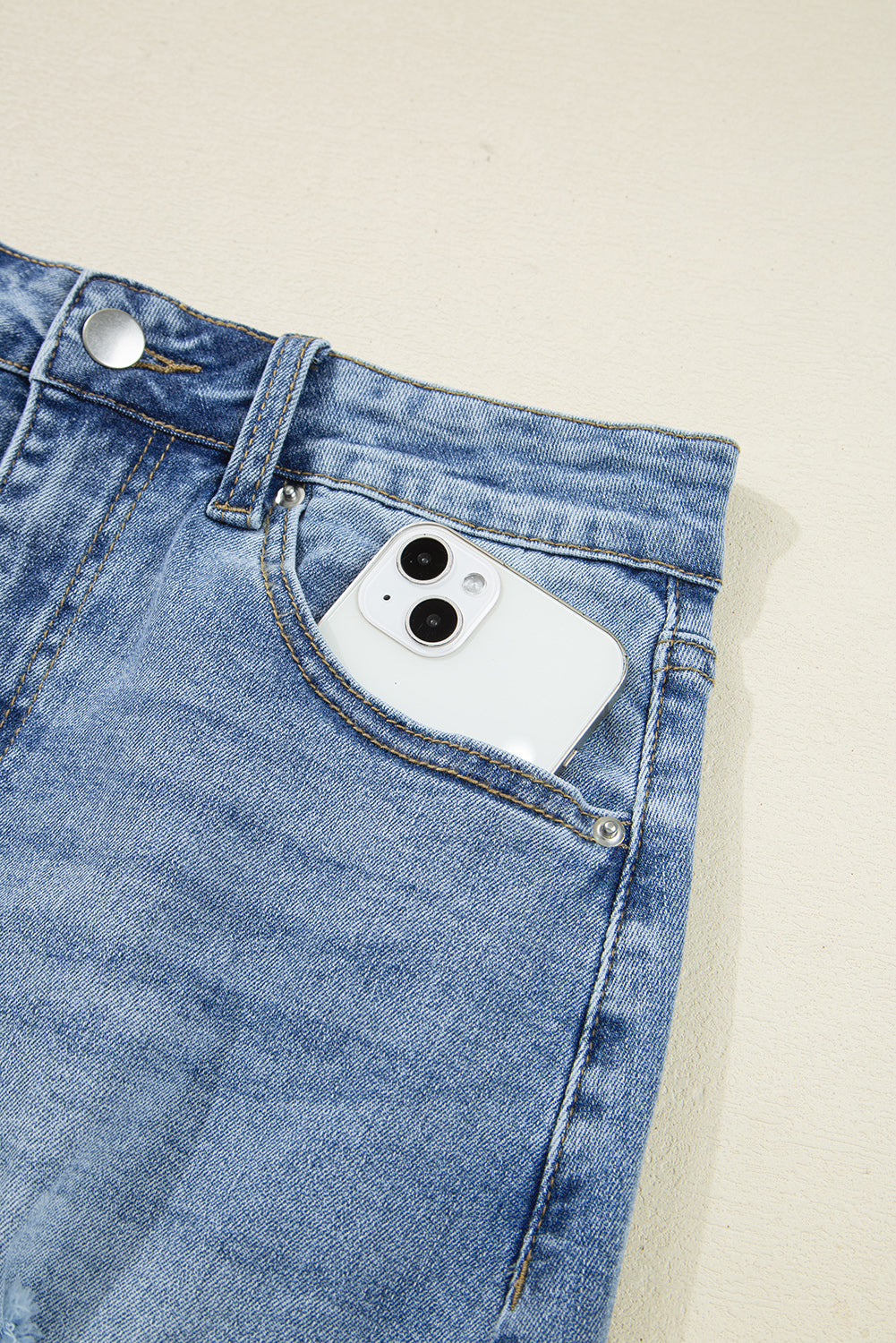 Irregular Distressed Bottom Denim Midi Skirt