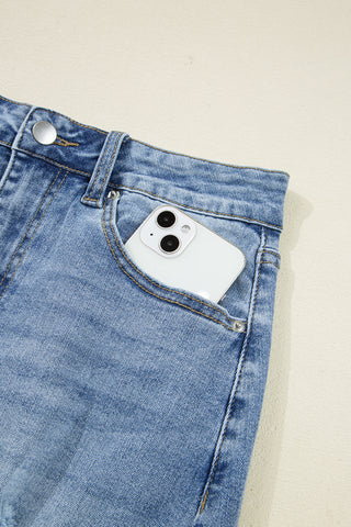 Irregular Distressed Bottom Denim Midi Skirt