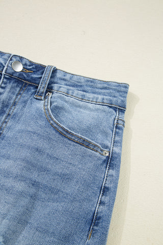 Irregular Distressed Bottom Denim Midi Skirt