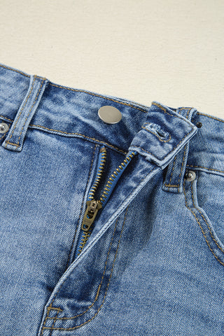 Irregular Distressed Bottom Denim Midi Skirt