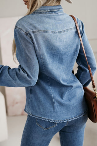CLEARANCE Dusk Blue Flap Pockets Slim Buttoned Denim Shirt