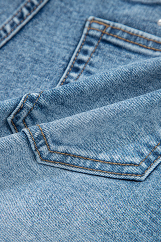 Dusk Blue Western Embroidery Stud Denim Shorts Summer Daily Wear