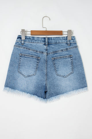 Dusk Blue Western Embroidery Stud Denim Shorts Summer Daily Wear