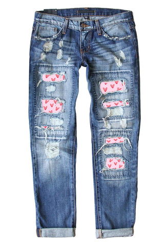 CLEARANCE Blue Valentines Day Heart Patchwork Jeans