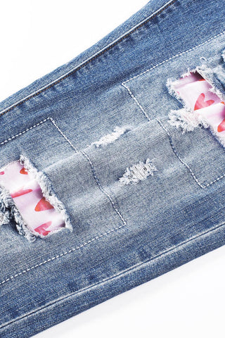 CLEARANCE Blue Valentines Day Heart Patchwork Jeans