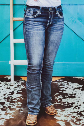 ***CLEARANCE*** Sky Blue Embroidered Cow Straight Leg Jeans