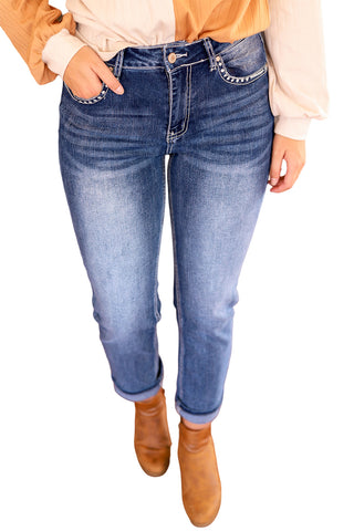 ***CLEARANCE*** Sky Blue Embroidered Cow Straight Leg Jeans