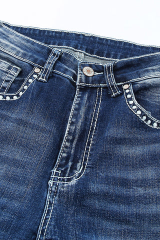 ***CLEARANCE*** Sky Blue Embroidered Cow Straight Leg Jeans