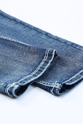 ***CLEARANCE*** Sky Blue Embroidered Cow Straight Leg Jeans