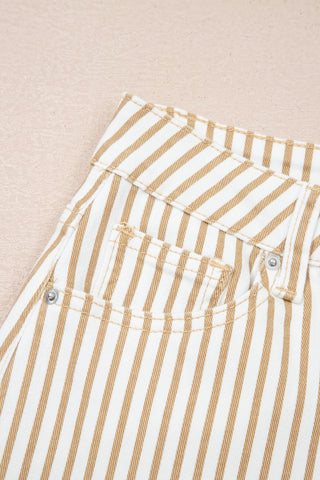 Khaki Stripe Casual Barrel Jeans