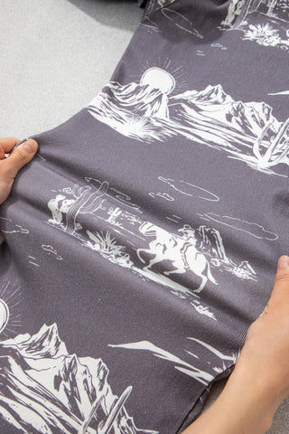 Gray Wild West Riding Vintage Printed Shift Jeans