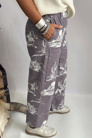 Gray Wild West Riding Vintage Printed Shift Jeans