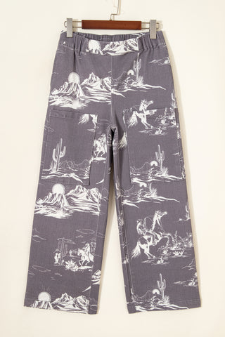 Gray Wild West Riding Vintage Printed Shift Jeans