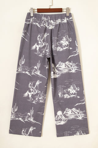 Gray Wild West Riding Vintage Printed Shift Jeans