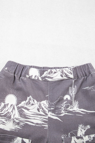 Gray Wild West Riding Vintage Printed Shift Jeans