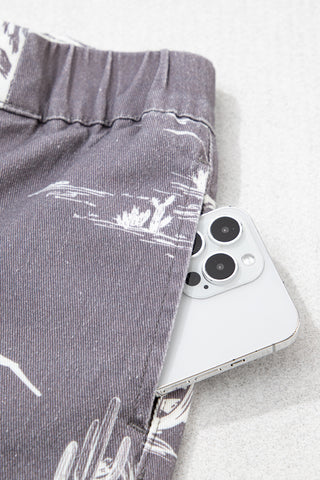 Gray Wild West Riding Vintage Printed Shift Jeans