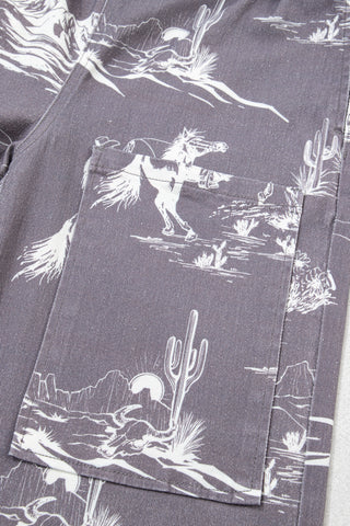 Gray Wild West Riding Vintage Printed Shift Jeans
